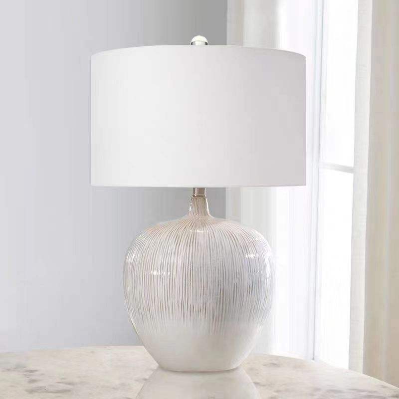 Round Ceramic Fabric Living Table Lamp