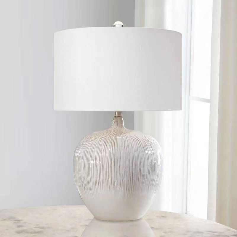 Round Ceramic Fabric Living Table Lamp