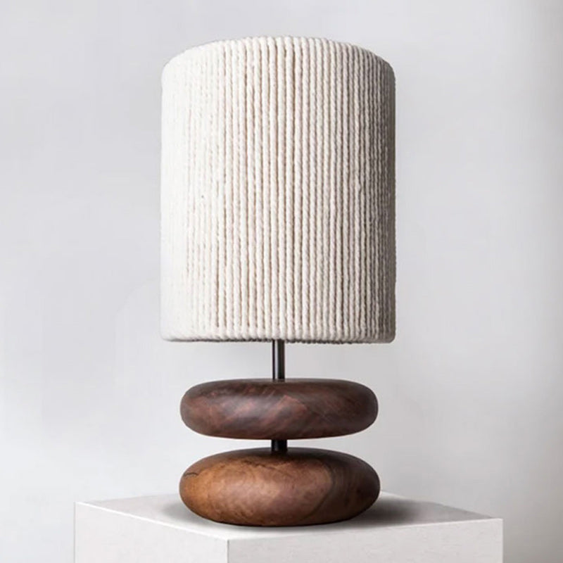 Cylinder Iron Wood Fabric Table Lamp