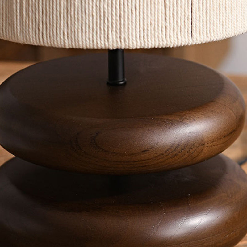 Cylinder Iron Wood Fabric Table Lamp