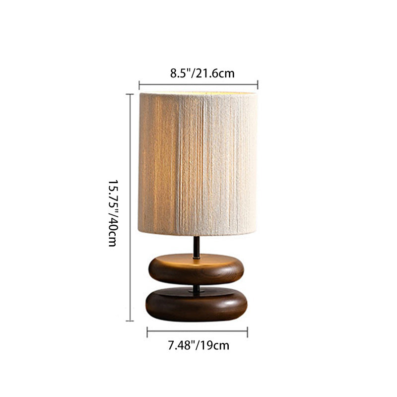 Cylinder Iron Wood Fabric Table Lamp