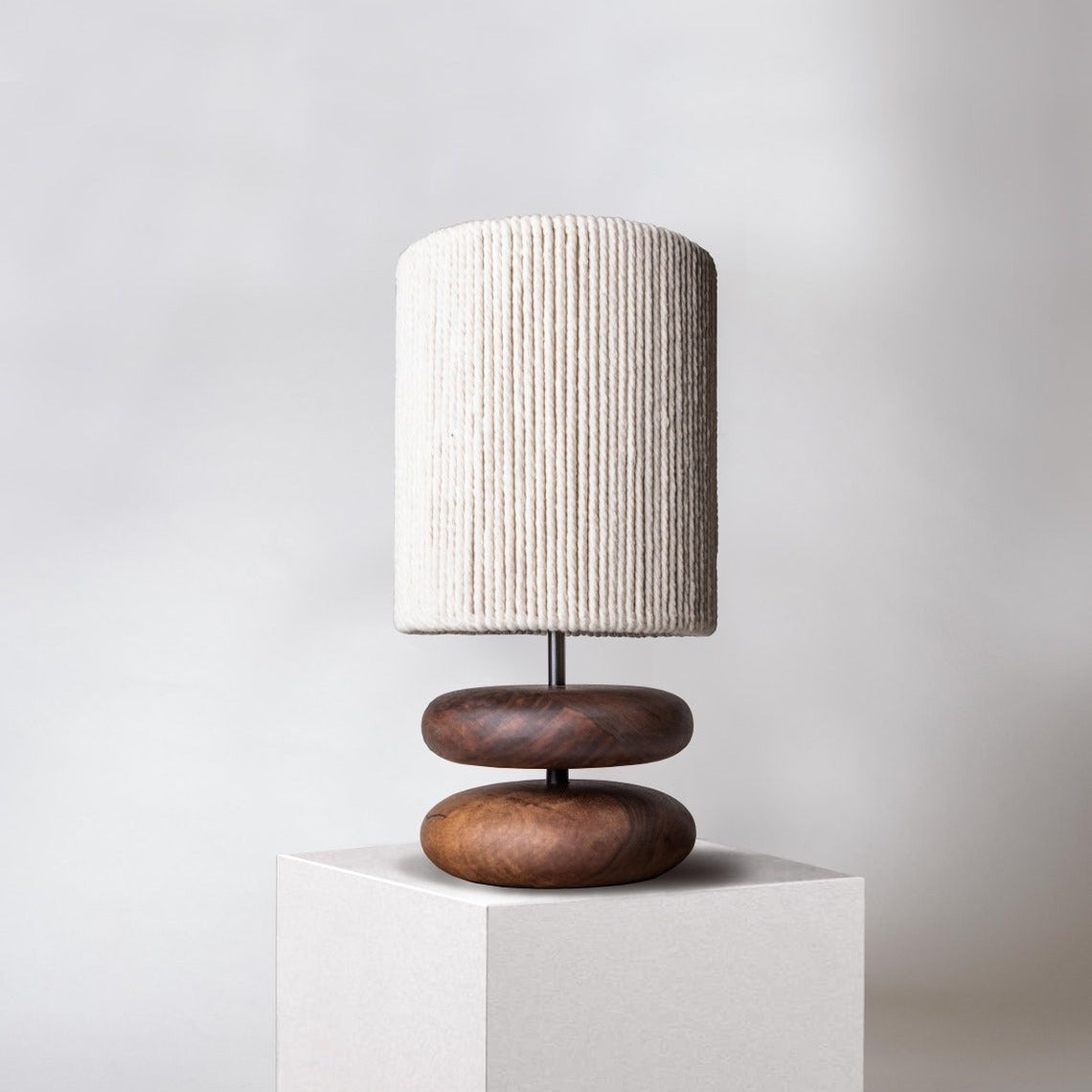 Cylinder Iron Wood Fabric Table Lamp