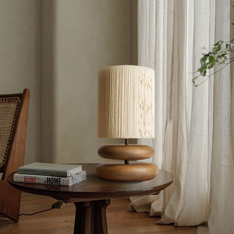 Cylinder Iron Wood Fabric Table Lamp