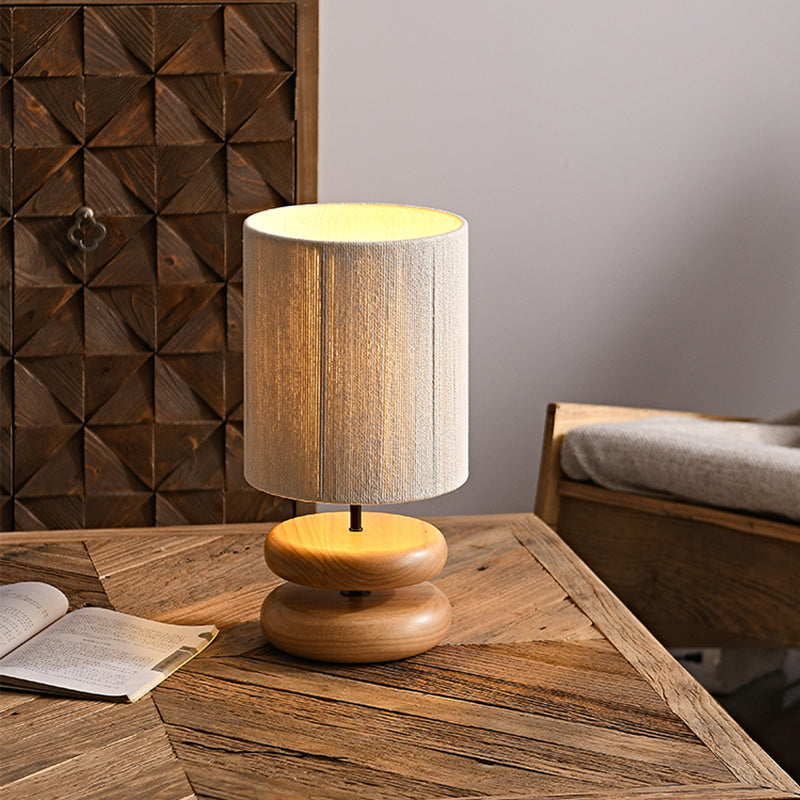 Cylinder Iron Wood Fabric Table Lamp