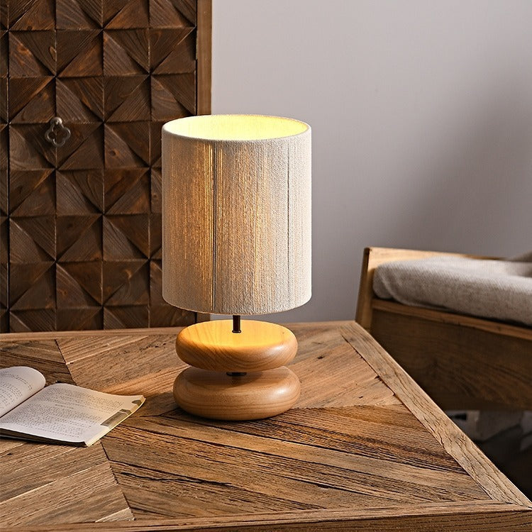 Cylinder Iron Wood Fabric Table Lamp