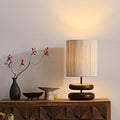 Cylinder Iron Wood Fabric Table Lamp