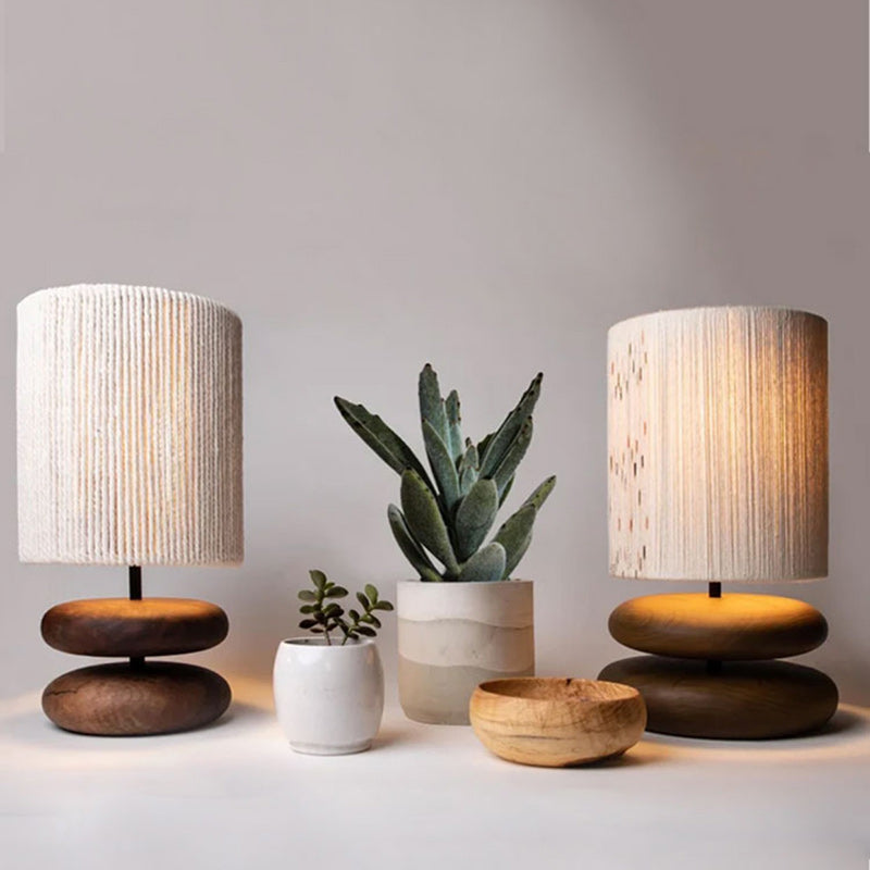 Cylinder Iron Wood Fabric Table Lamp