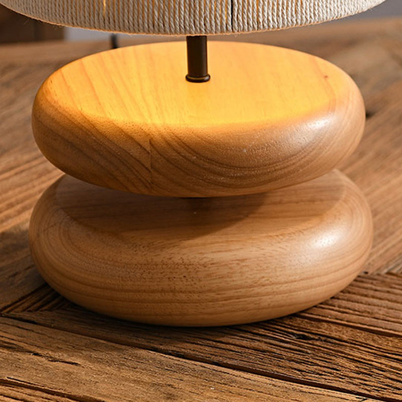 Cylinder Iron Wood Fabric Table Lamp