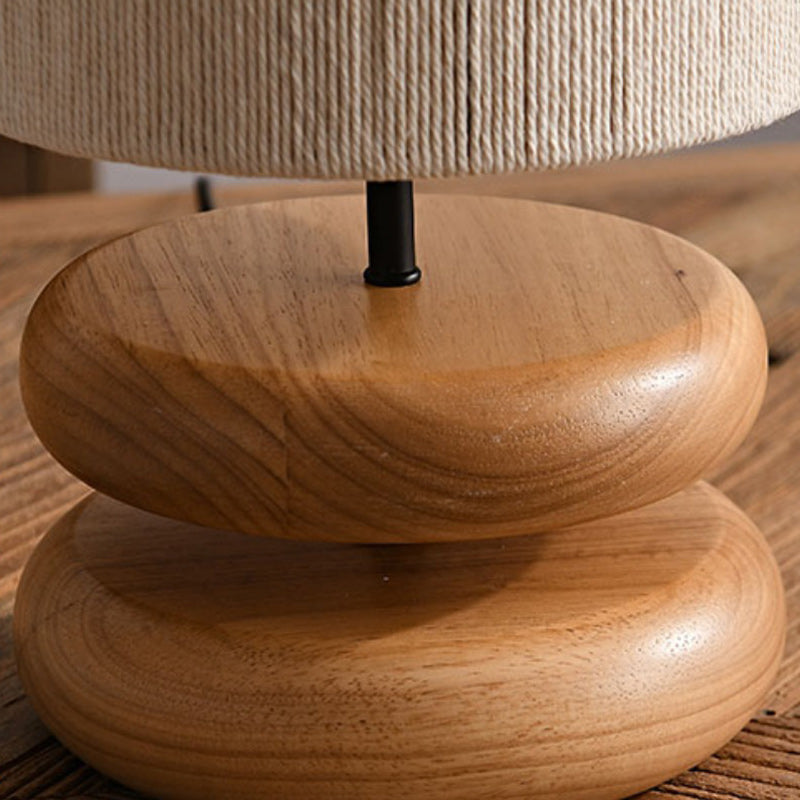 Cylinder Iron Wood Fabric Table Lamp