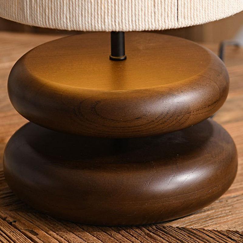 Cylinder Iron Wood Fabric Table Lamp