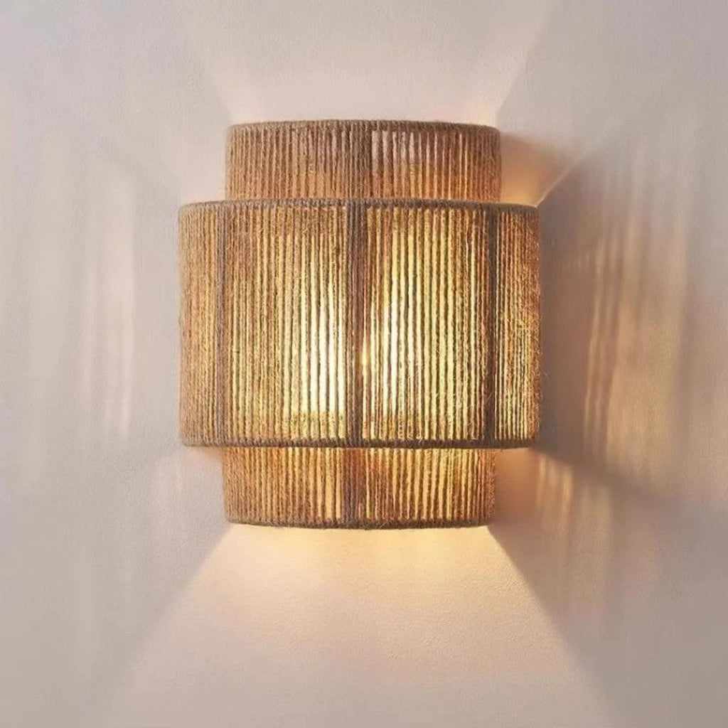 Cylinder Rattan Living Room Wall Lamp