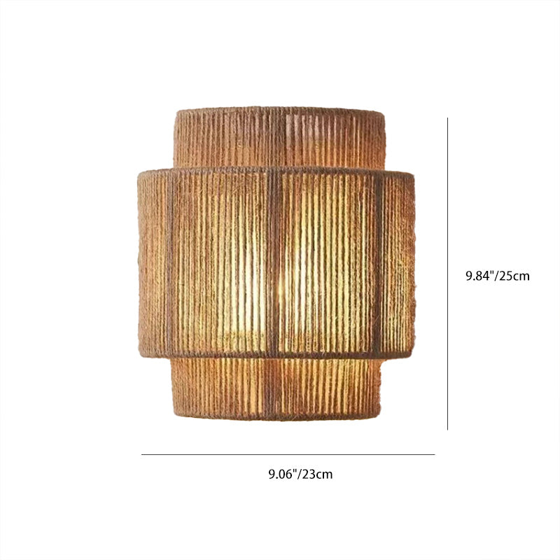 Cylinder Rattan Living Room Wall Lamp