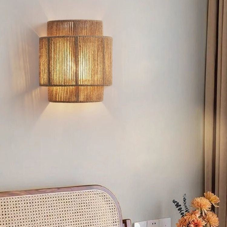 Cylinder Rattan Living Room Wall Lamp