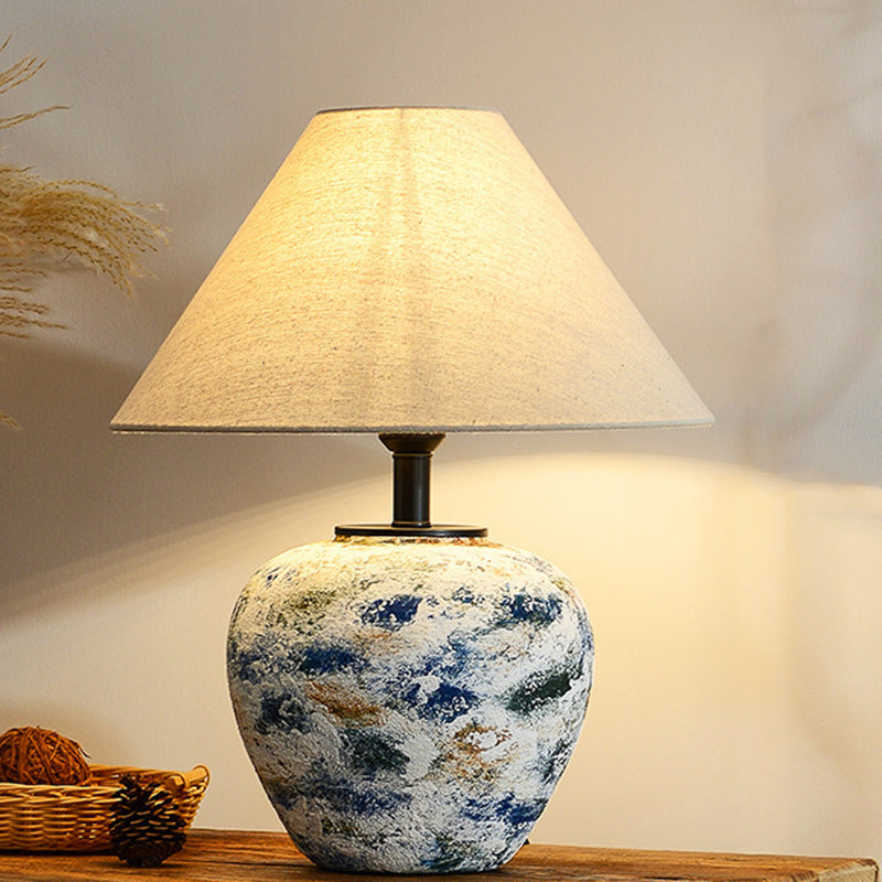 Drum Ceramic Fabric Living Table Lamp