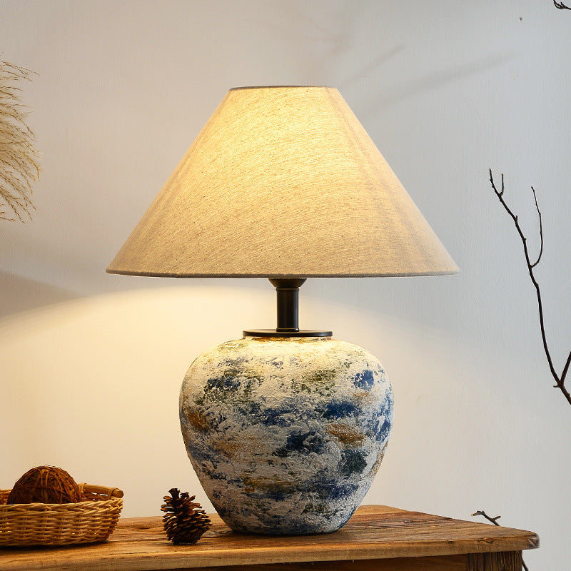 Drum Ceramic Fabric Living Table Lamp
