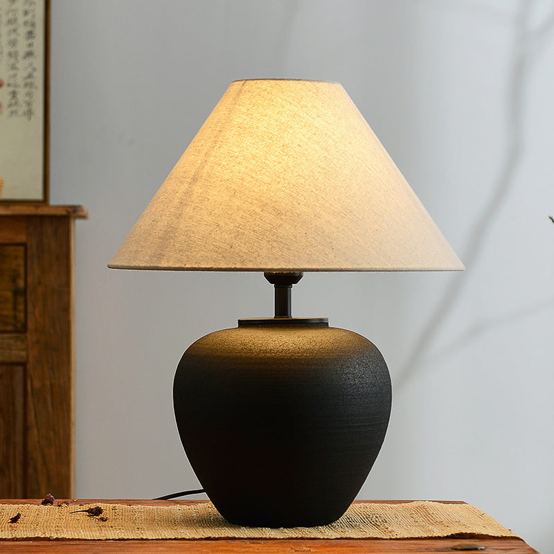 Drum Ceramic Fabric Living Table Lamp