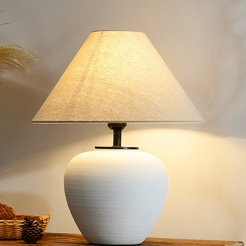 Drum Ceramic Fabric Living Table Lamp