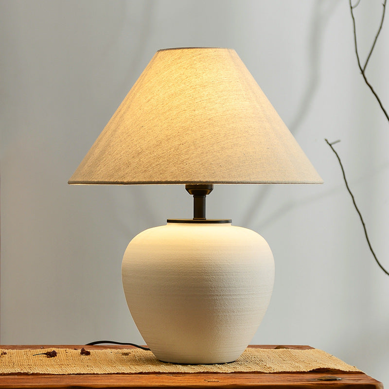 Drum Ceramic Fabric Living Table Lamp