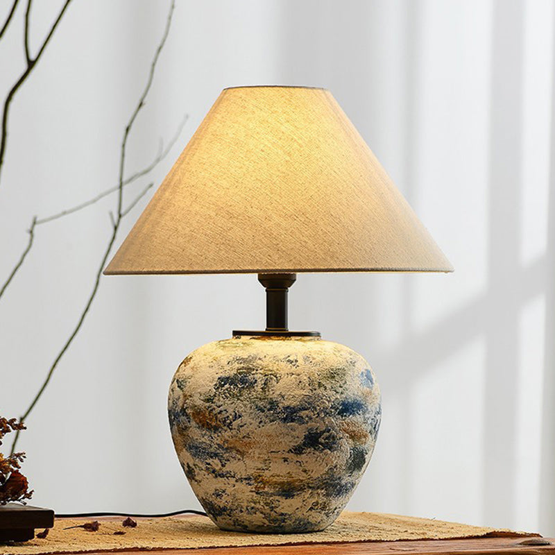 Drum Ceramic Fabric Living Table Lamp