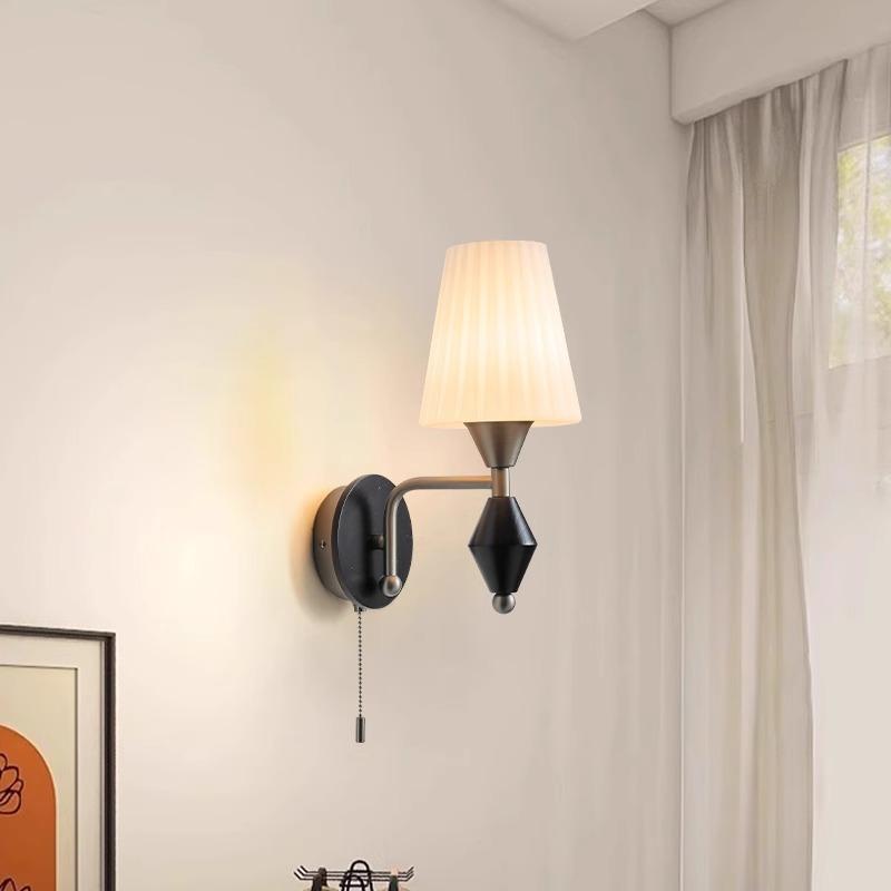 Cylinder Iron Wood Glass Wall Lamp