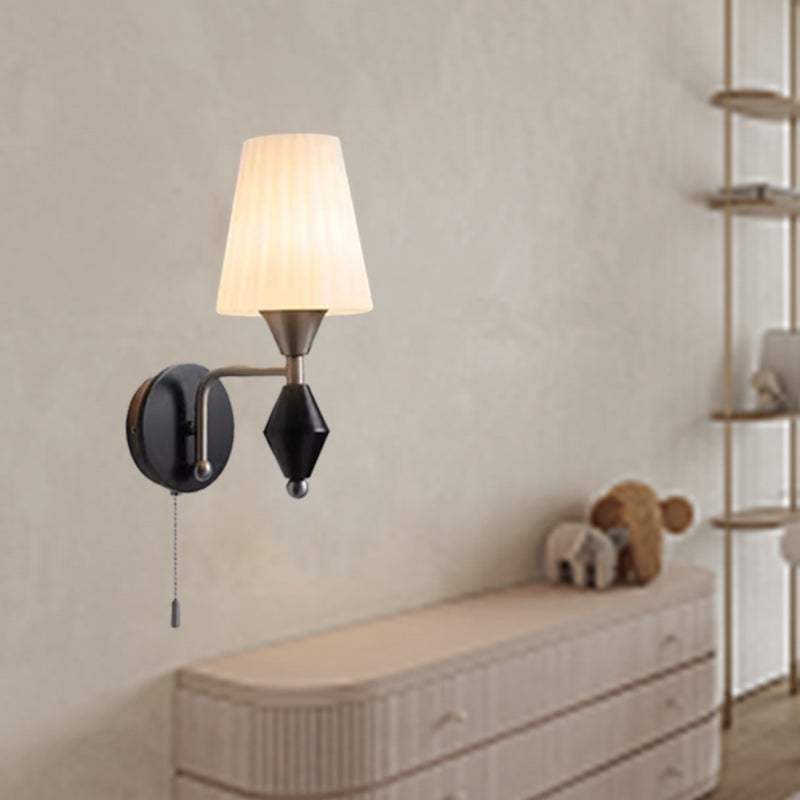 Cylinder Iron Wood Glass Wall Lamp