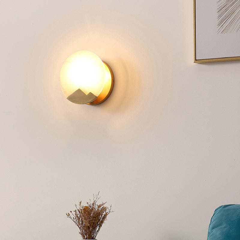 Round Copper Stone Living Wall Lamp