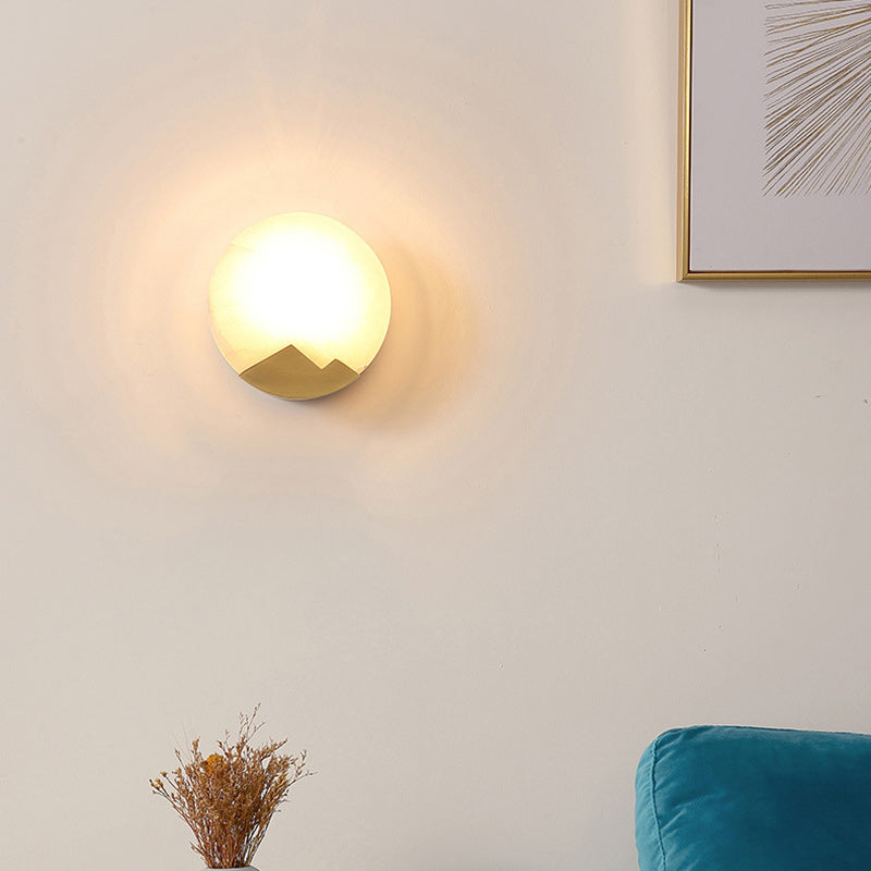 Round Copper Stone Living Wall Lamp