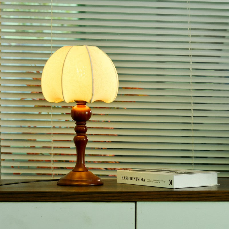Dome Wood Fabric Living Table Lamp