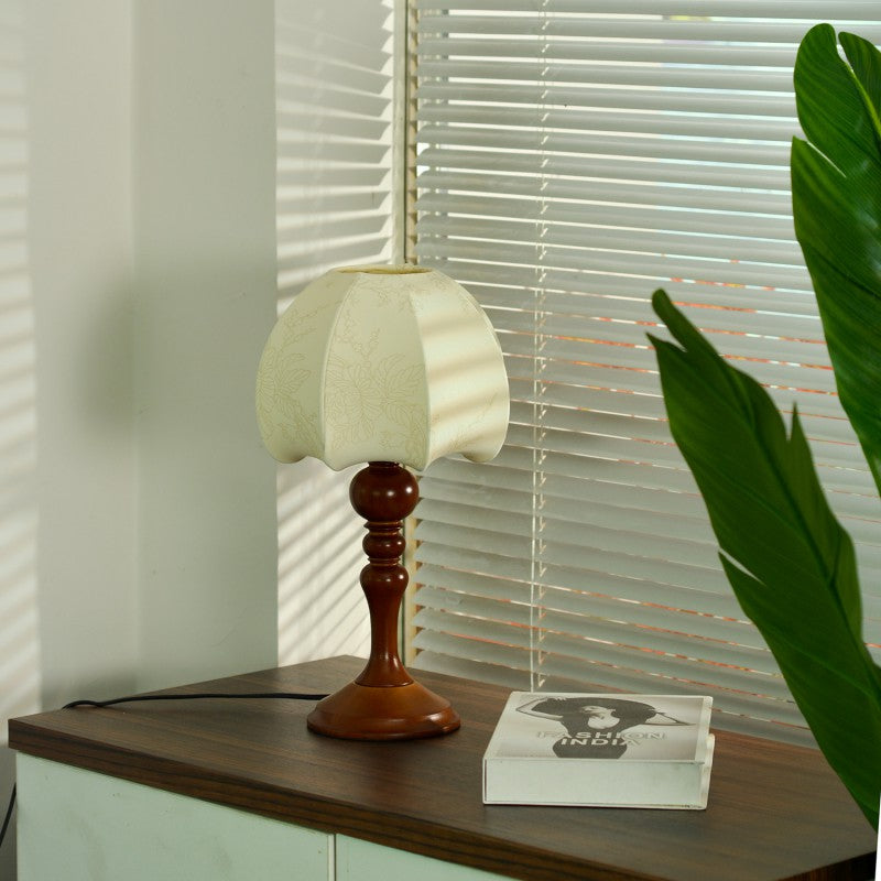 Dome Wood Fabric Living Table Lamp