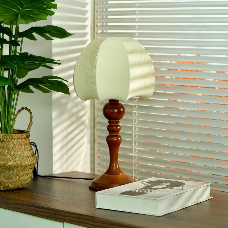 Dome Wood Fabric Living Table Lamp