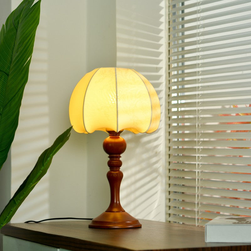 Dome Wood Fabric Living Table Lamp