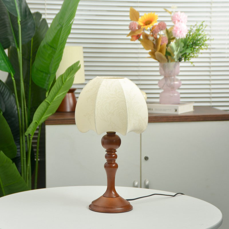 Dome Wood Fabric Living Table Lamp