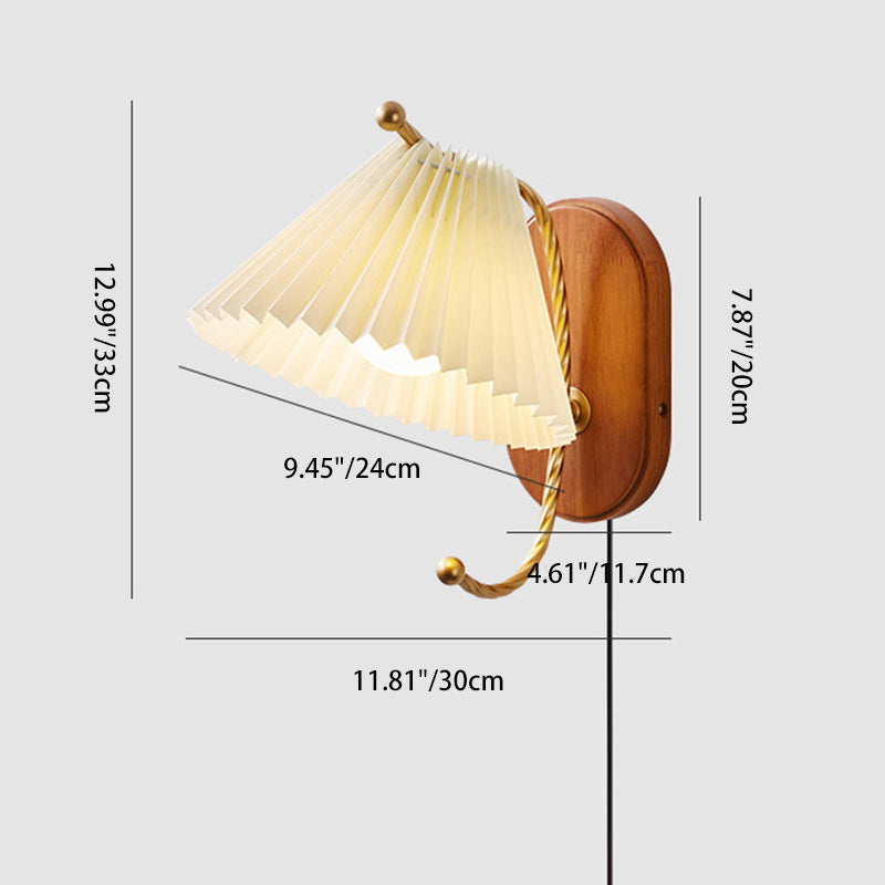 Cone Iron Wood Fabric Wall Lamp