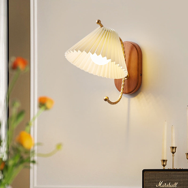 Cone Iron Wood Fabric Wall Lamp