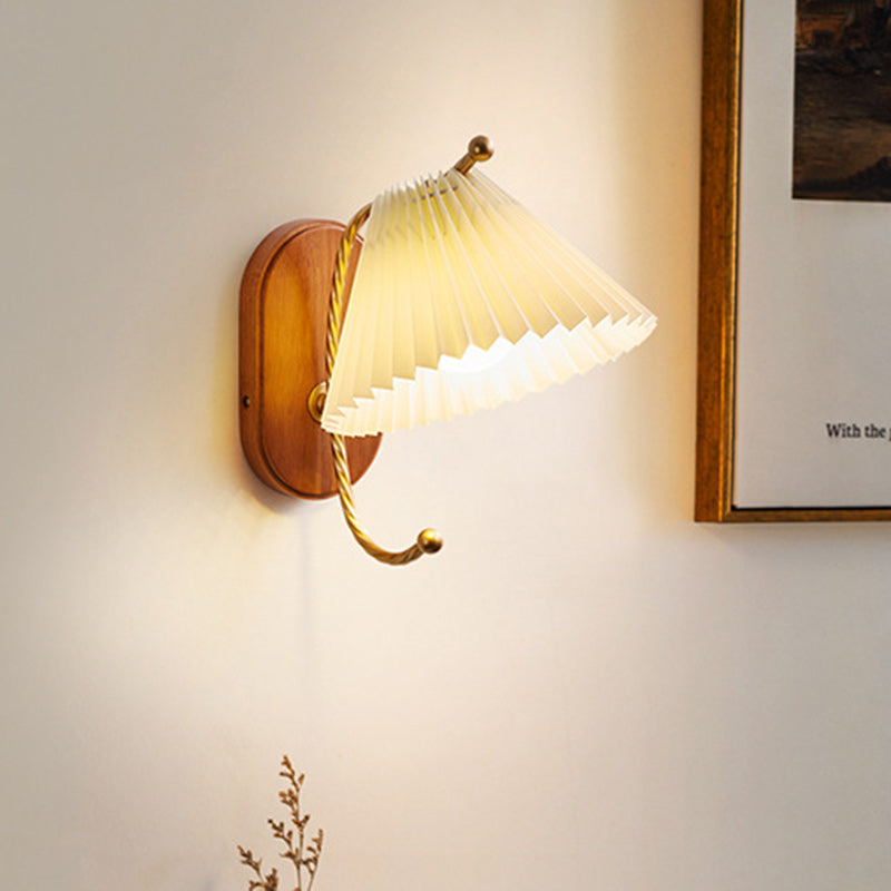 Cone Iron Wood Fabric Wall Lamp