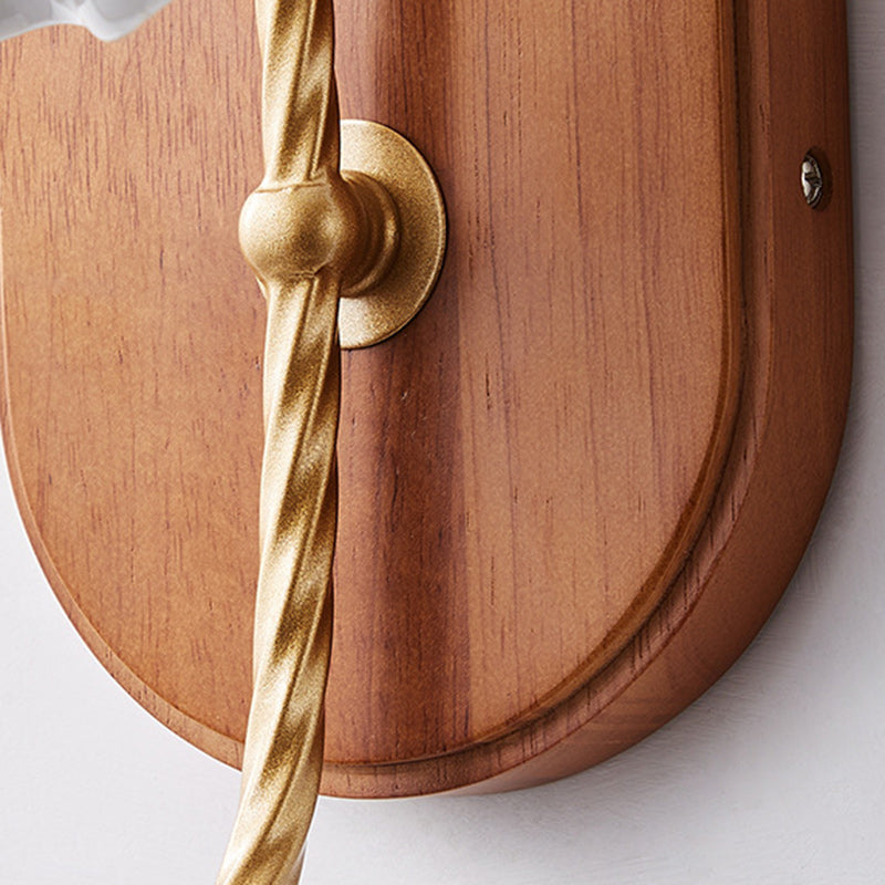 Cone Iron Wood Fabric Wall Lamp