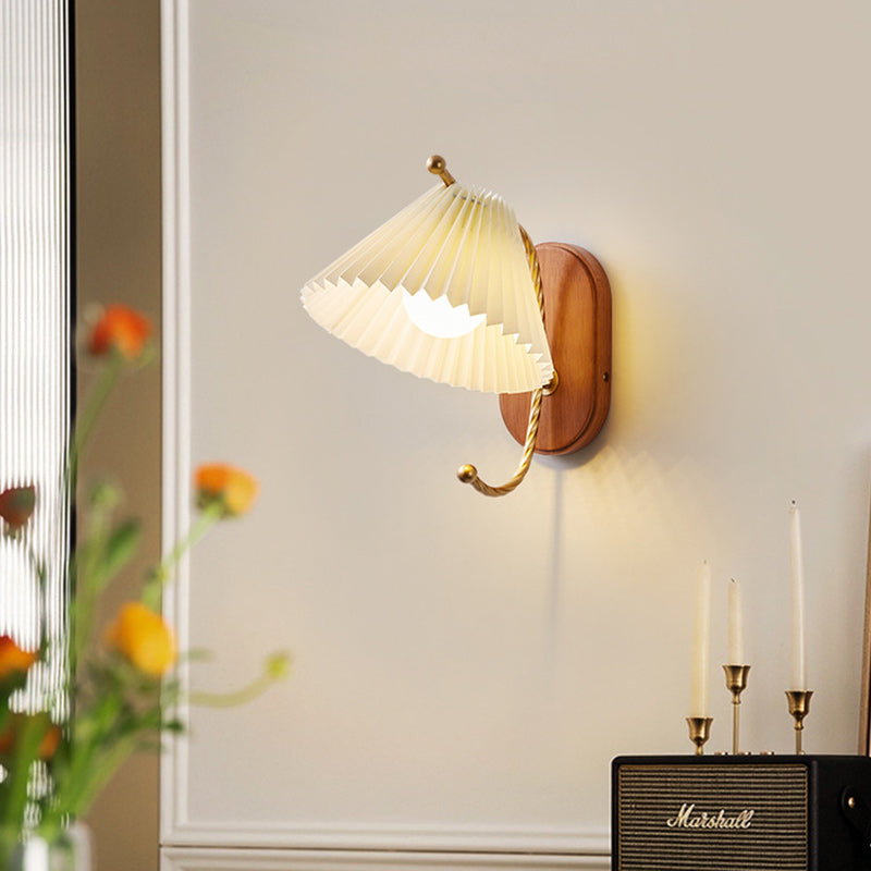 Cone Iron Wood Fabric Wall Lamp