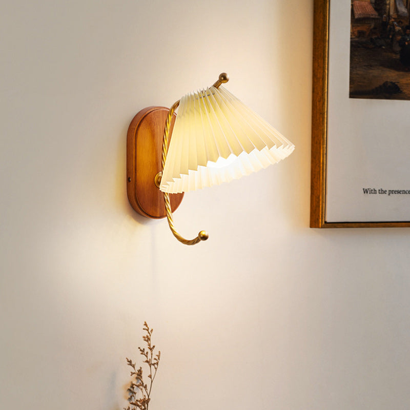 Cone Iron Wood Fabric Wall Lamp