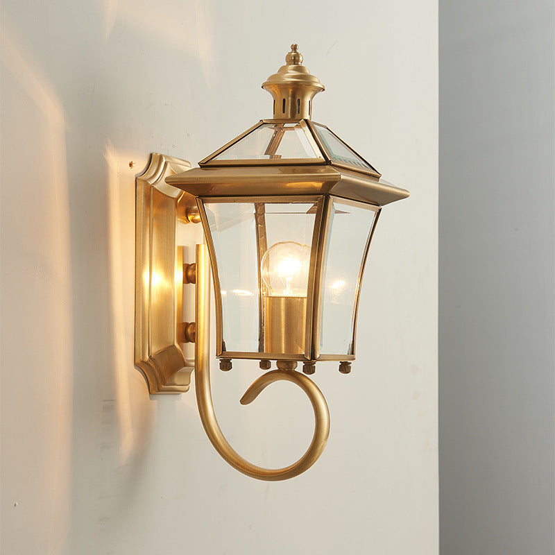 Trapezoid Copper Glass Garden Outdoor Light