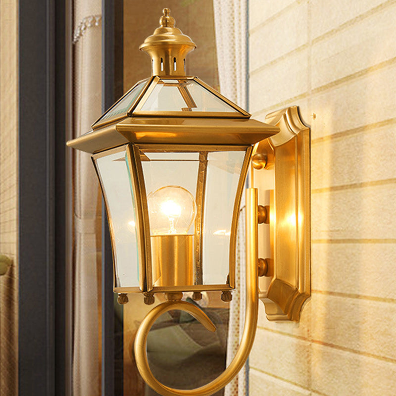 Trapezoid Copper Glass Garden Outdoor Light