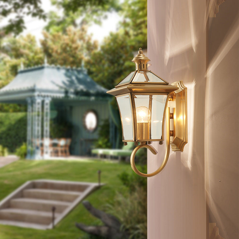 Trapezoid Copper Glass Garden Outdoor Light