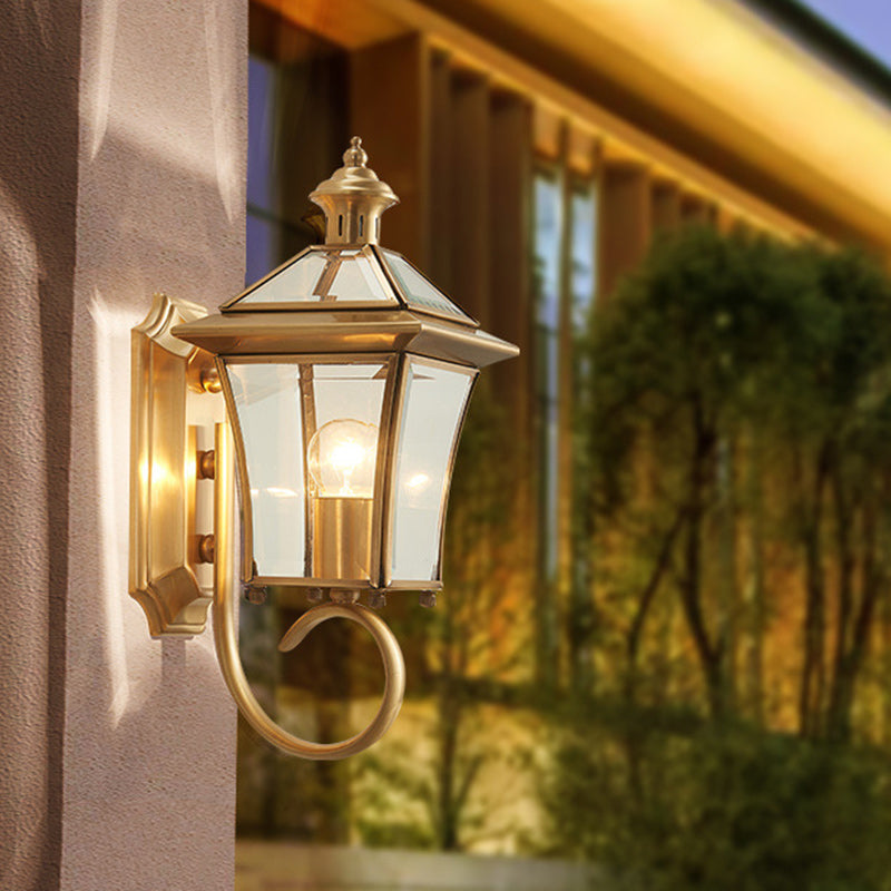 Trapezoid Copper Glass Garden Outdoor Light