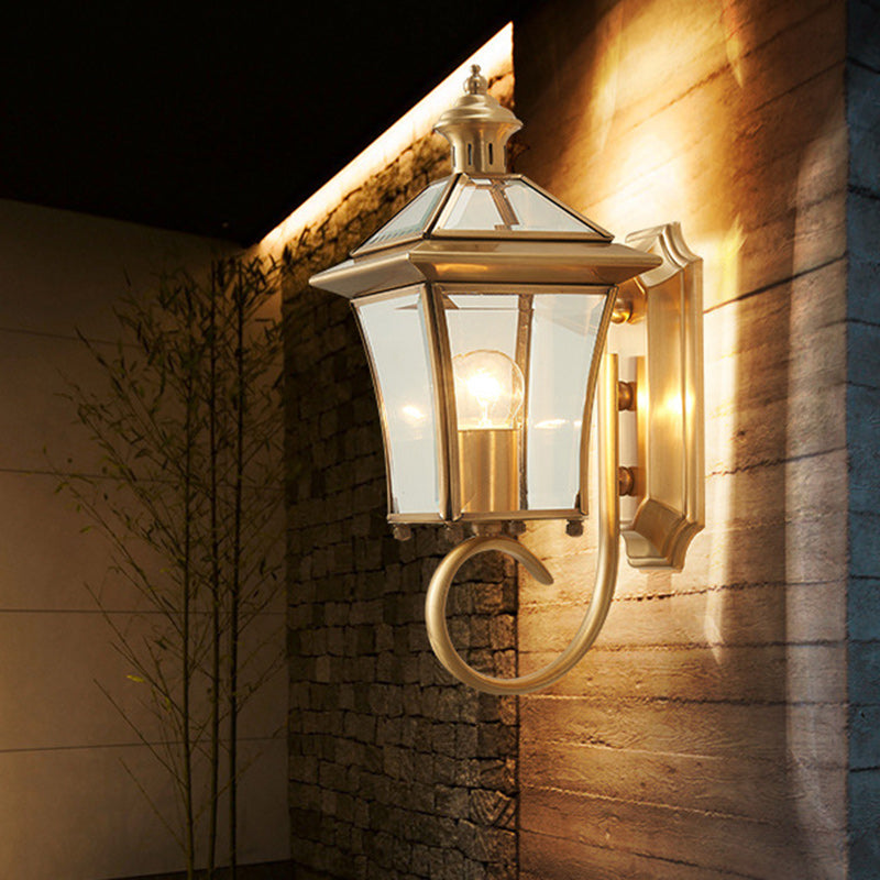 Trapezoid Copper Glass Garden Outdoor Light