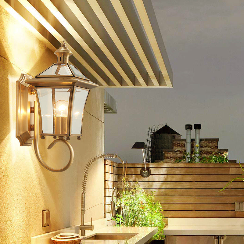 Trapezoid Copper Glass Garden Outdoor Light