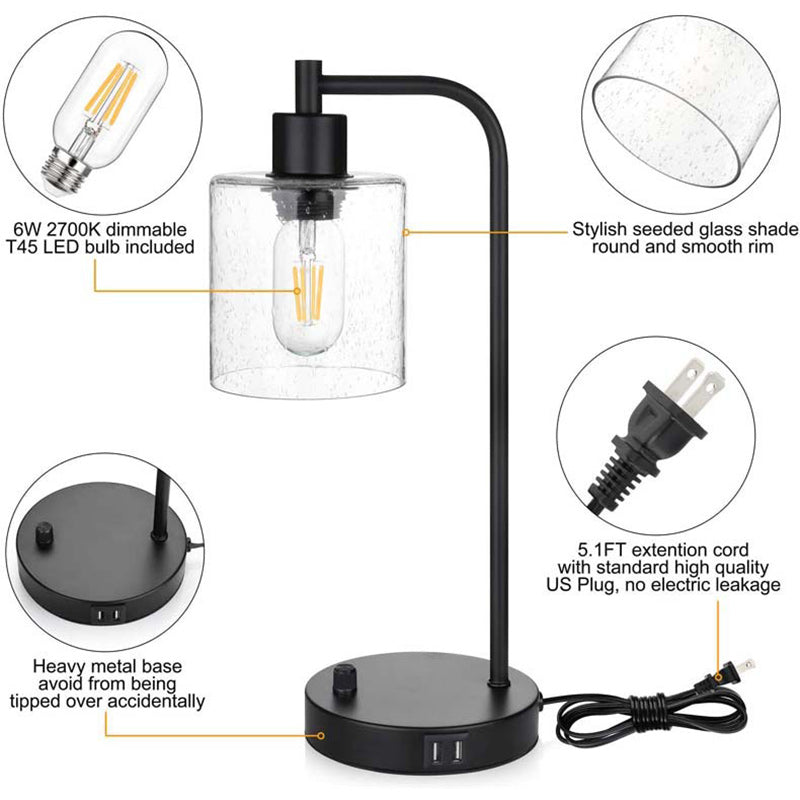 Cylinder Iron Glass Living Table Lamp