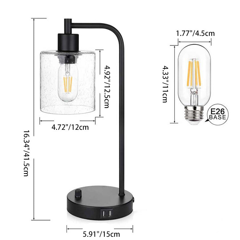 Cylinder Iron Glass Living Table Lamp