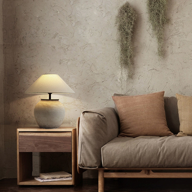 Drum Ceramic Fabric Living Table Lamp