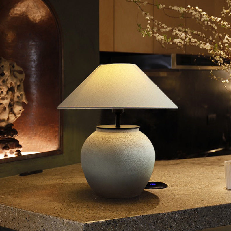 Drum Ceramic Fabric Living Table Lamp