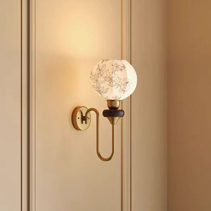 Oval Iron Wood Fabric Wall Lamp