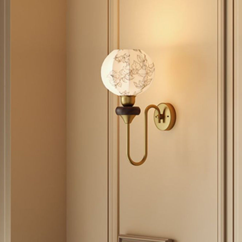 Oval Iron Wood Fabric Wall Lamp